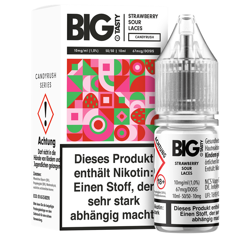 Big Tasty Candyrush Serie - Strawberry Sour Laces - 10 ml Nikotinsalz Liquid 